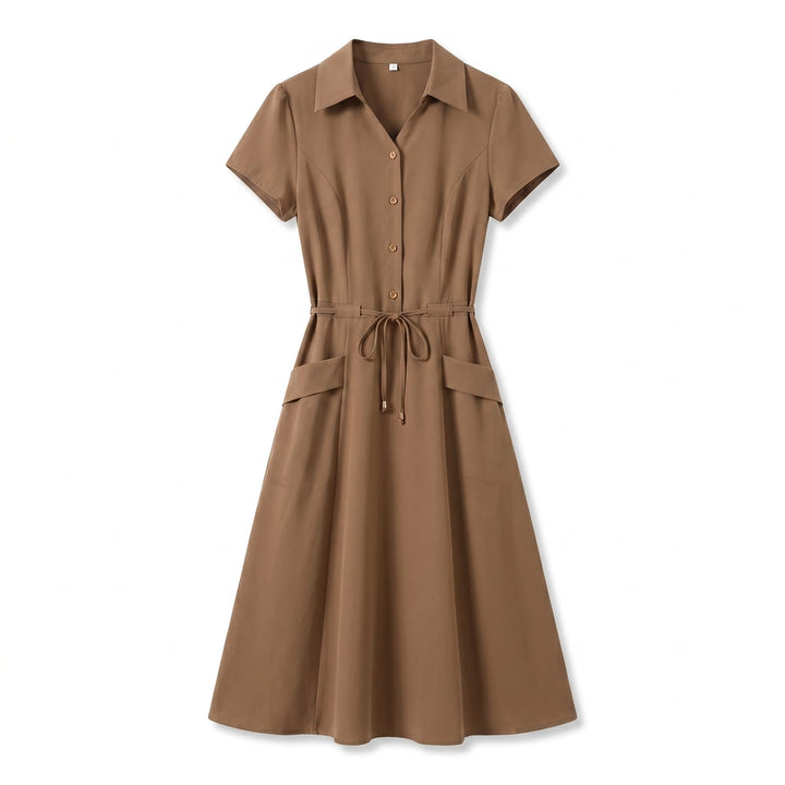 Ariella V-Neck Mixi Dress - Color:Khaki;Size:L
