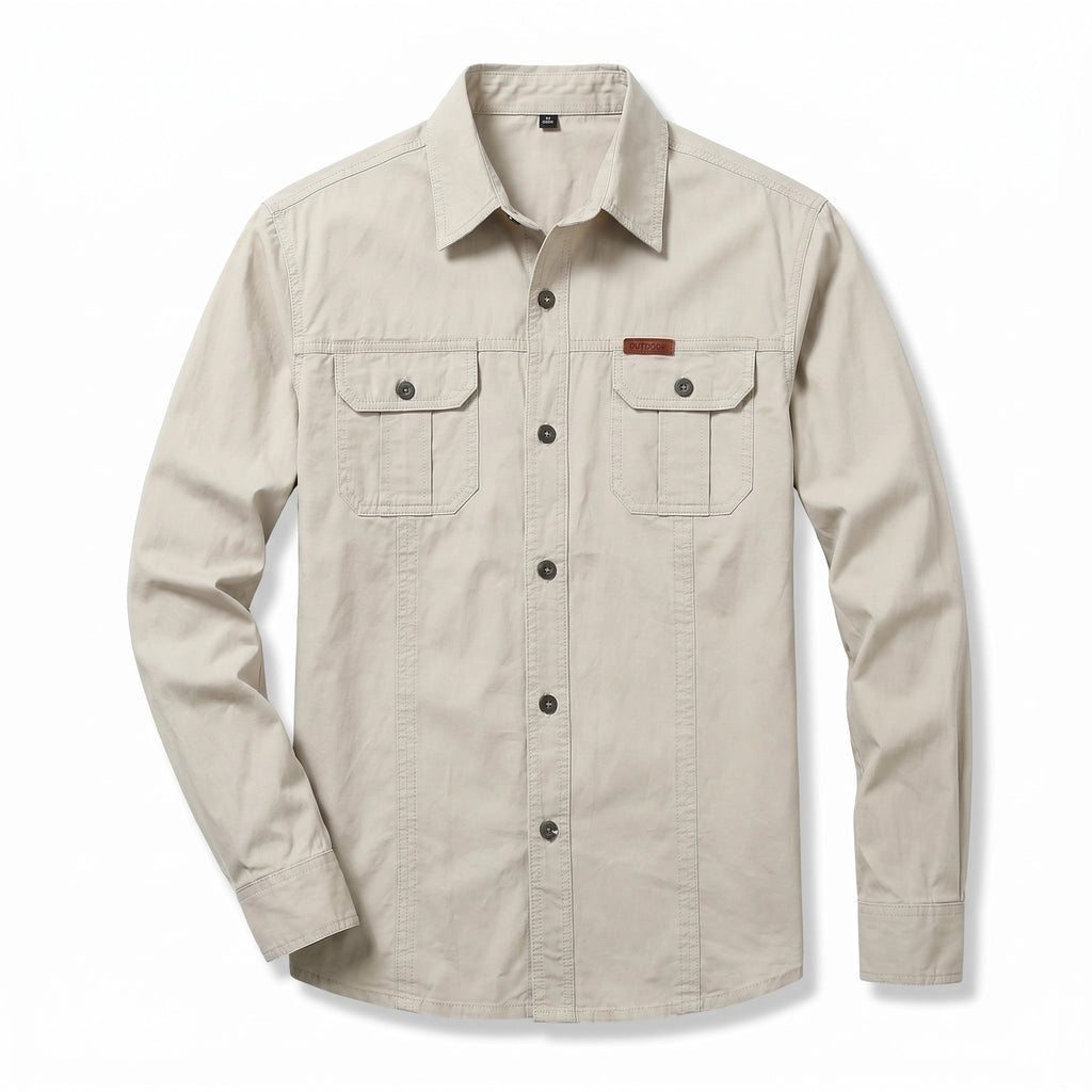 Elias Cotton Long-Sleeve Shirt - Color:Khaki ;Size:M