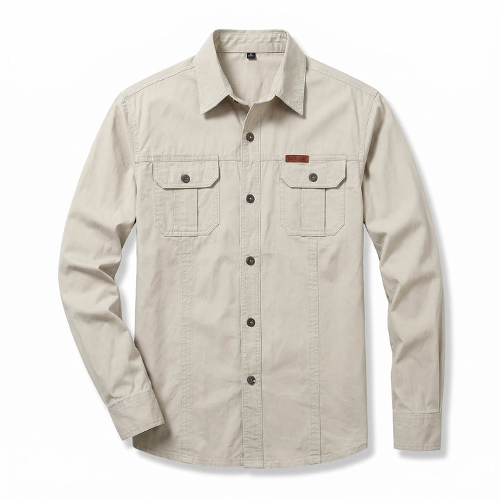 Elias Cotton Long-Sleeve Shirt - Color:Khaki ;Size:M