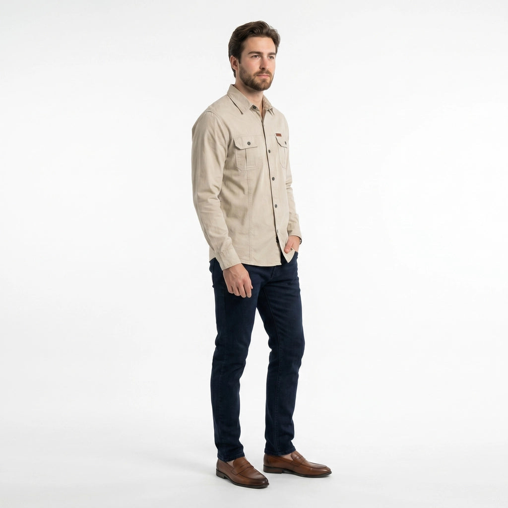 Khaki 1388 Stowe Cotton Shirt Jacket 3