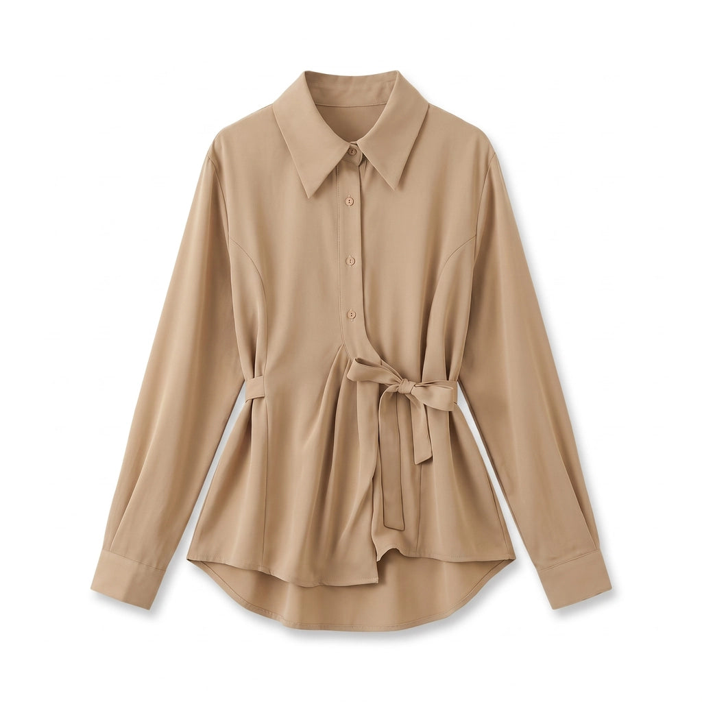 Adriana Long-Sleeve Blouse - Color:Khaki;Size:M