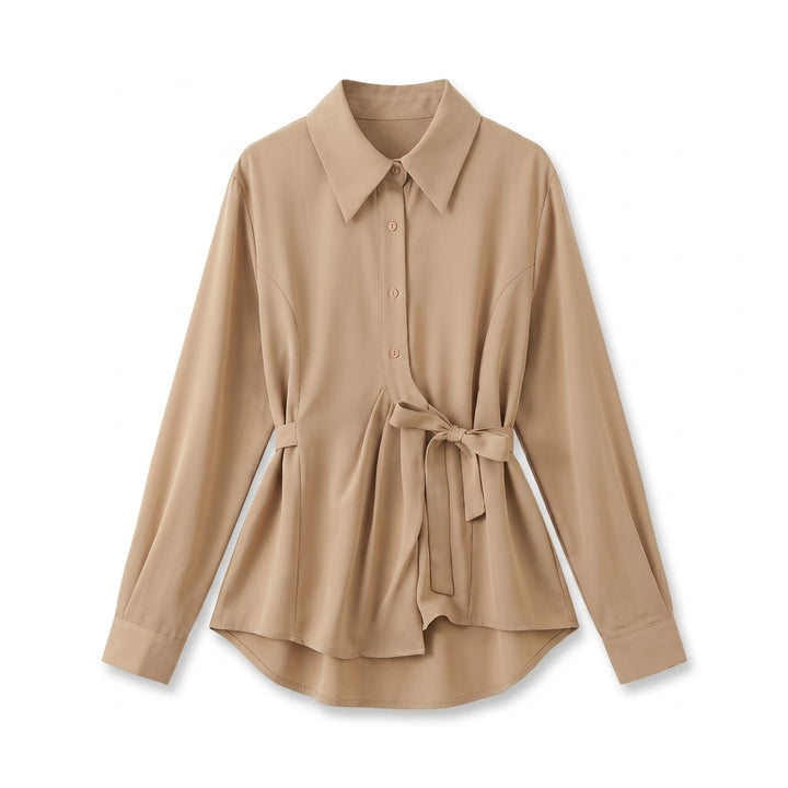 Adriana Long-Sleeve Blouse - Color:Khaki;Size:M