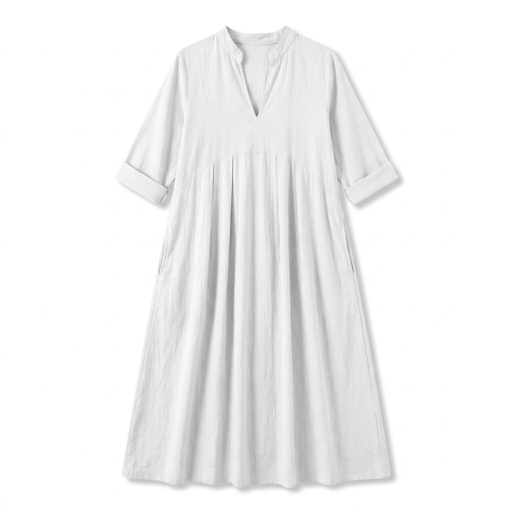 Kirsty Linen Dress - Color:Beige Grey;Size:XS
