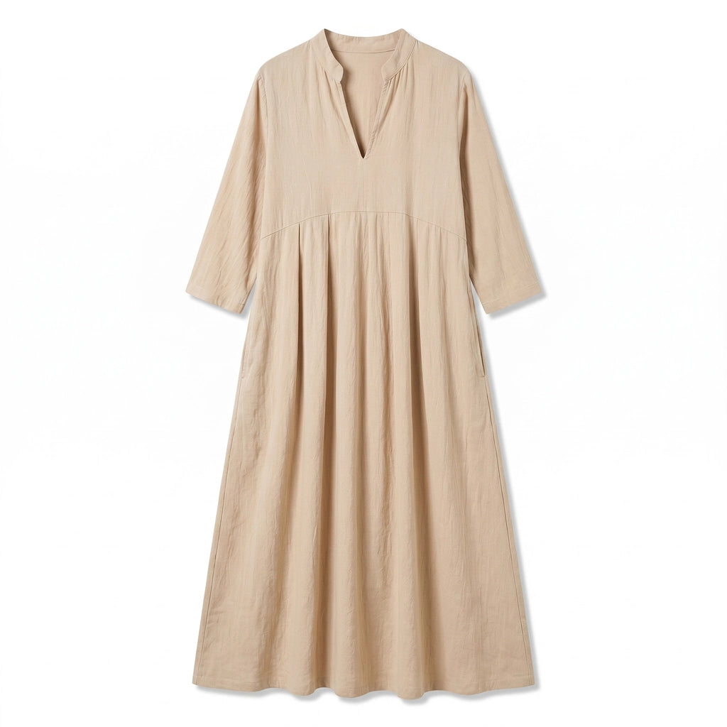 Kirsty Linen Dress - Color:Khaki;Size:XS