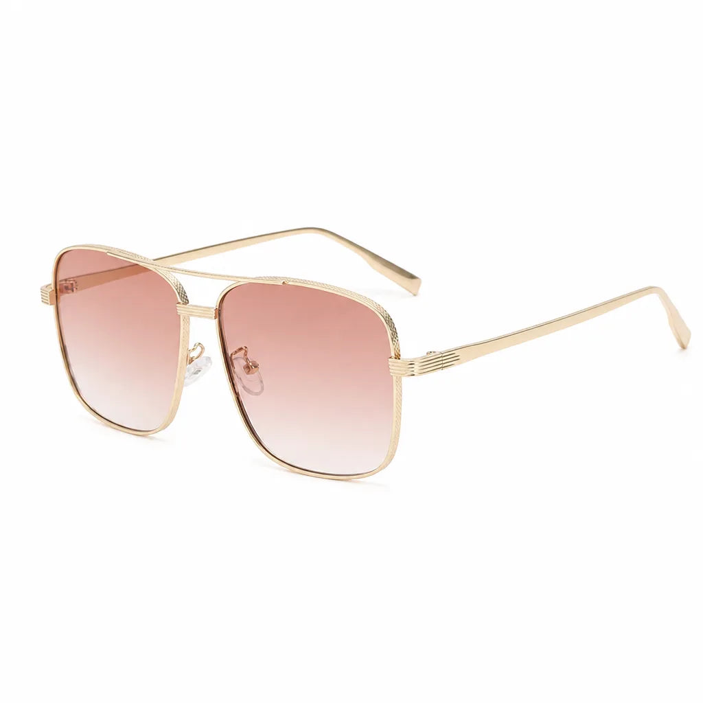 Women's Gold Frame Dual Brown Lenses Lachlan Square Metal Shades
