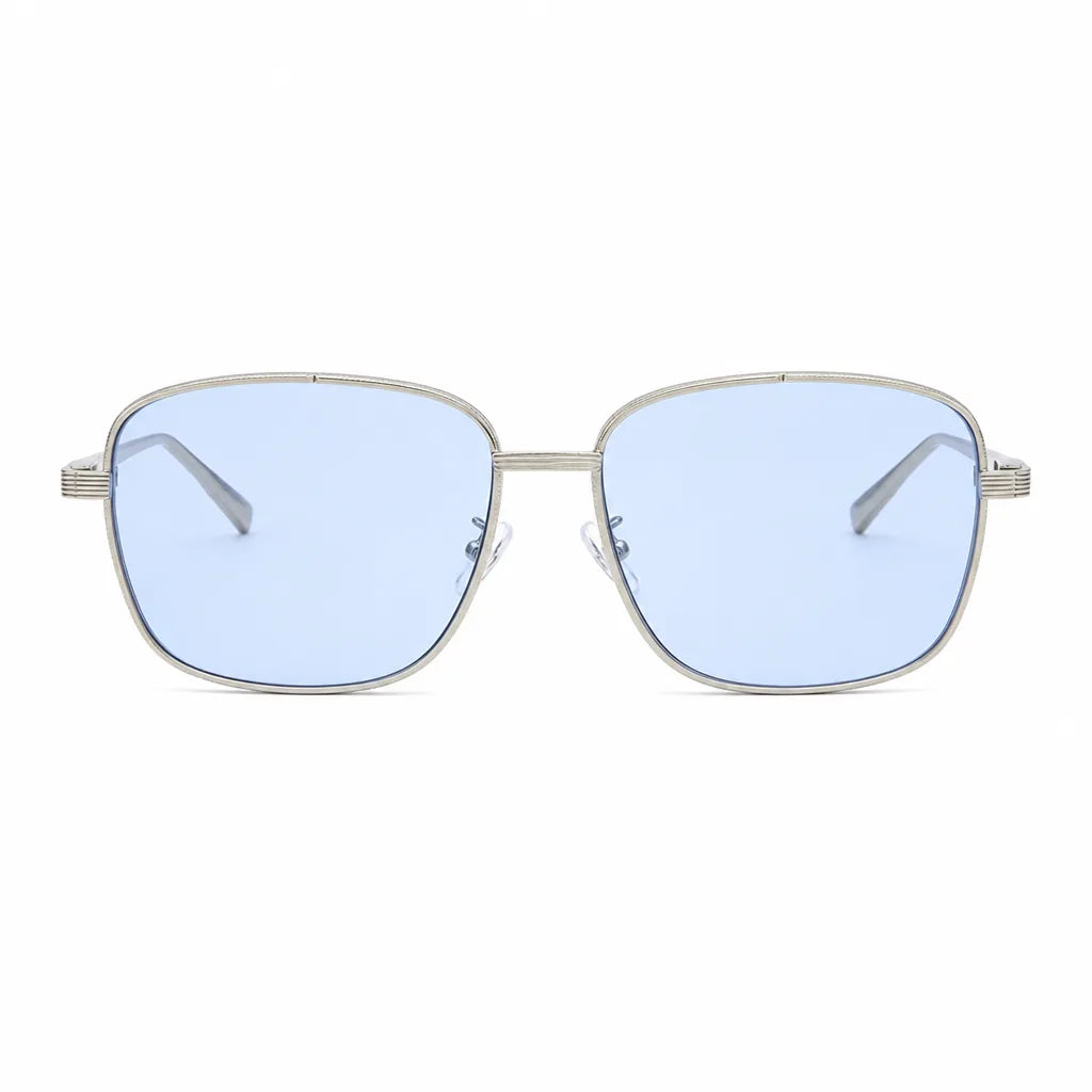 Silver Frame Blue Lenses Lachlan Square Metal Shades 3