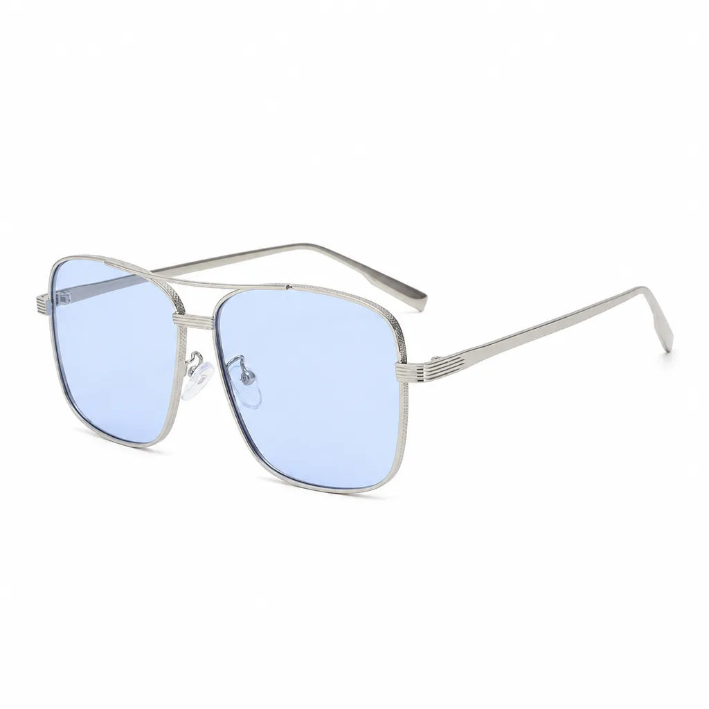 Women's Silver Frame Blue Lenses Lachlan Square Metal Shades