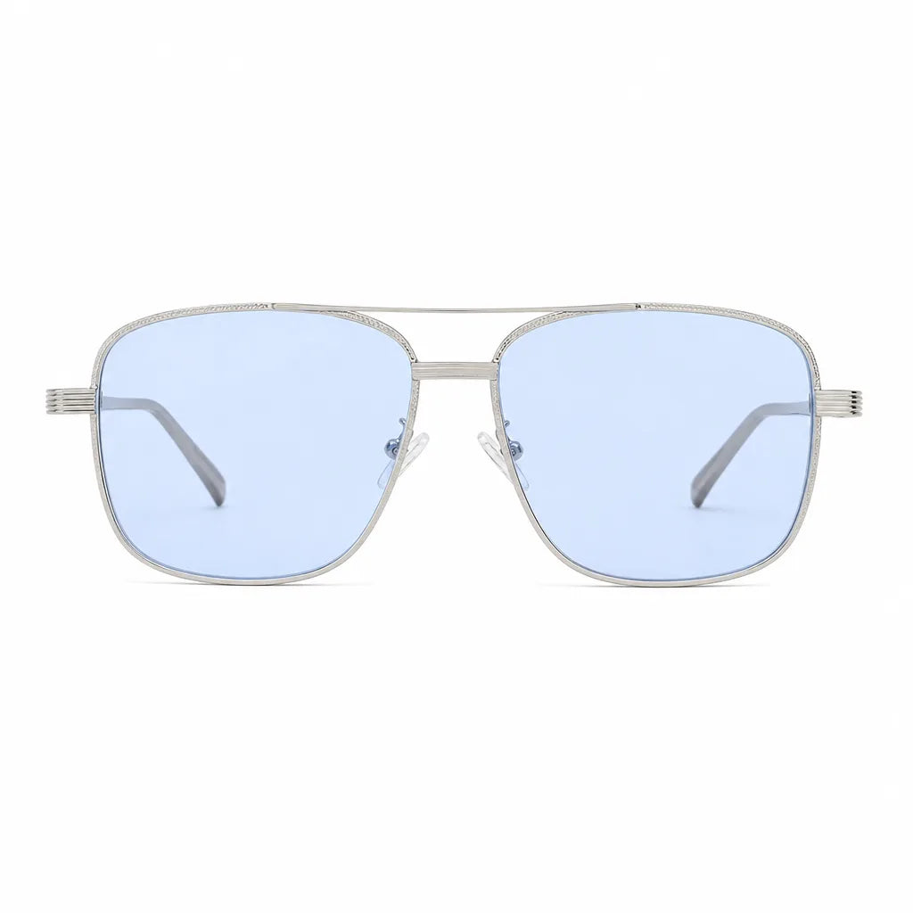 Women's Silver Frame Blue Lenses Lachlan Square Metal Shades