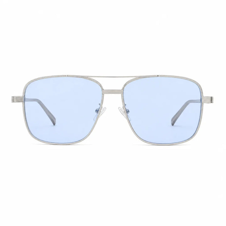 Women's Silver Frame Blue Lenses Lachlan Square Metal Shades