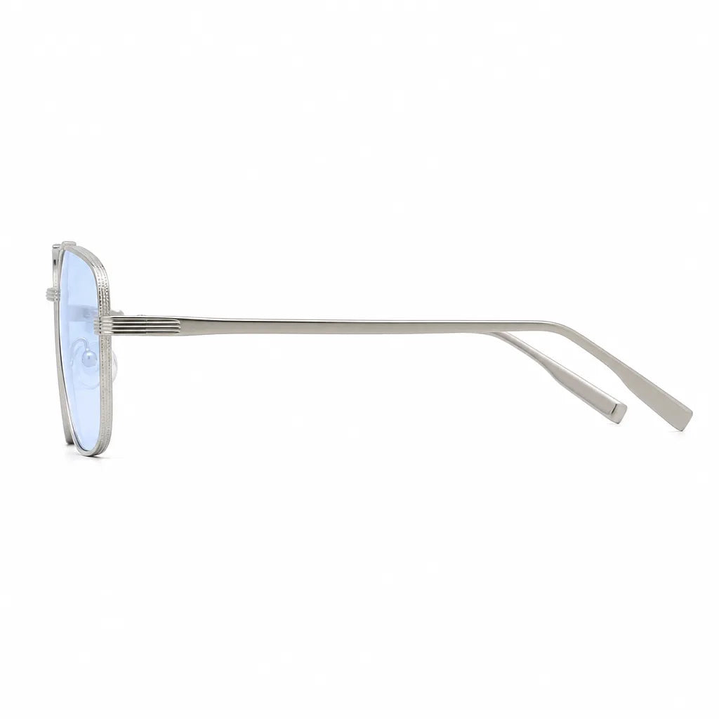 Women's Silver Frame Blue Lenses Lachlan Square Metal Shades