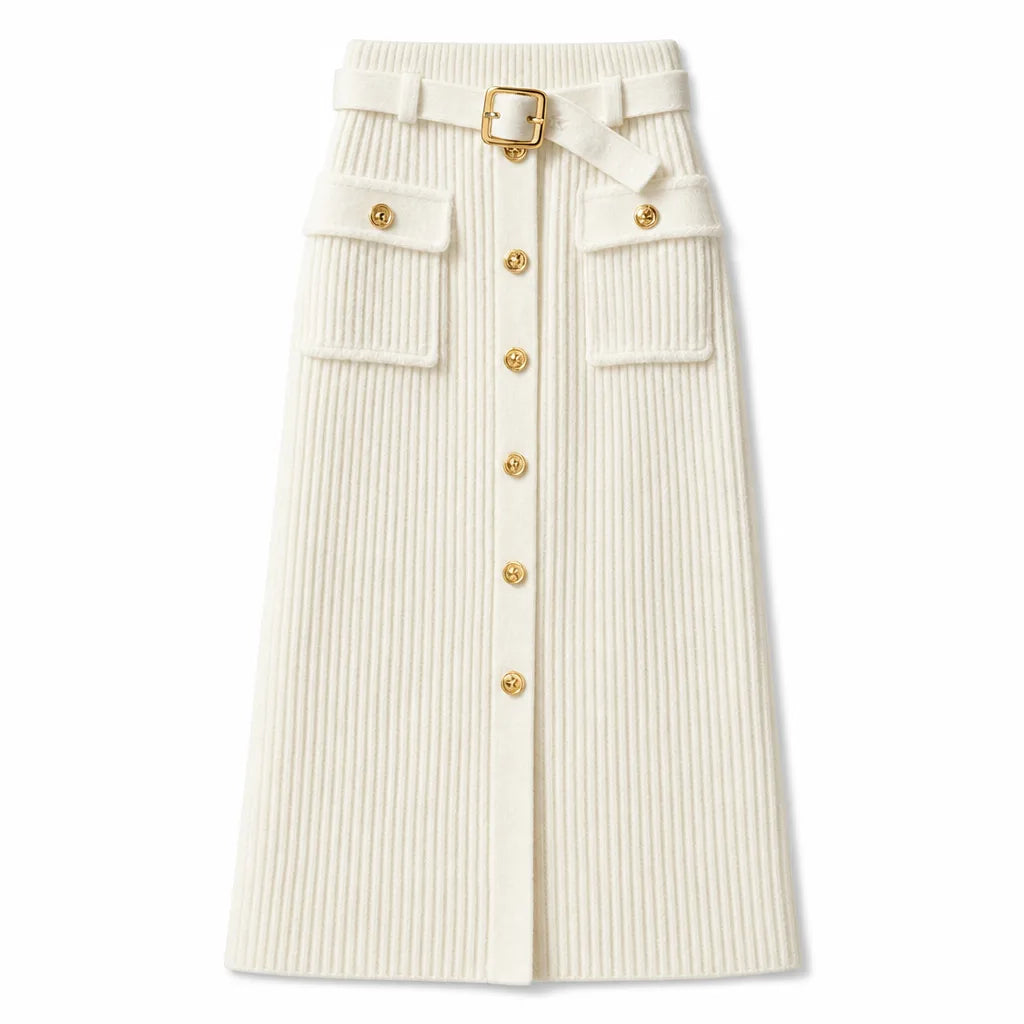 Leila High Waist Knit Skirt - Color:White;Size:XS