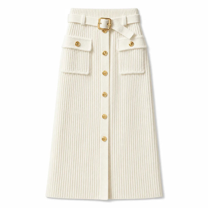 Leila High Waist Knit Skirt - Color:White;Size:XS