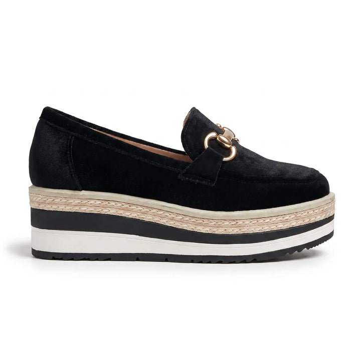 Women's Black Leo Platform Wedge Sandals