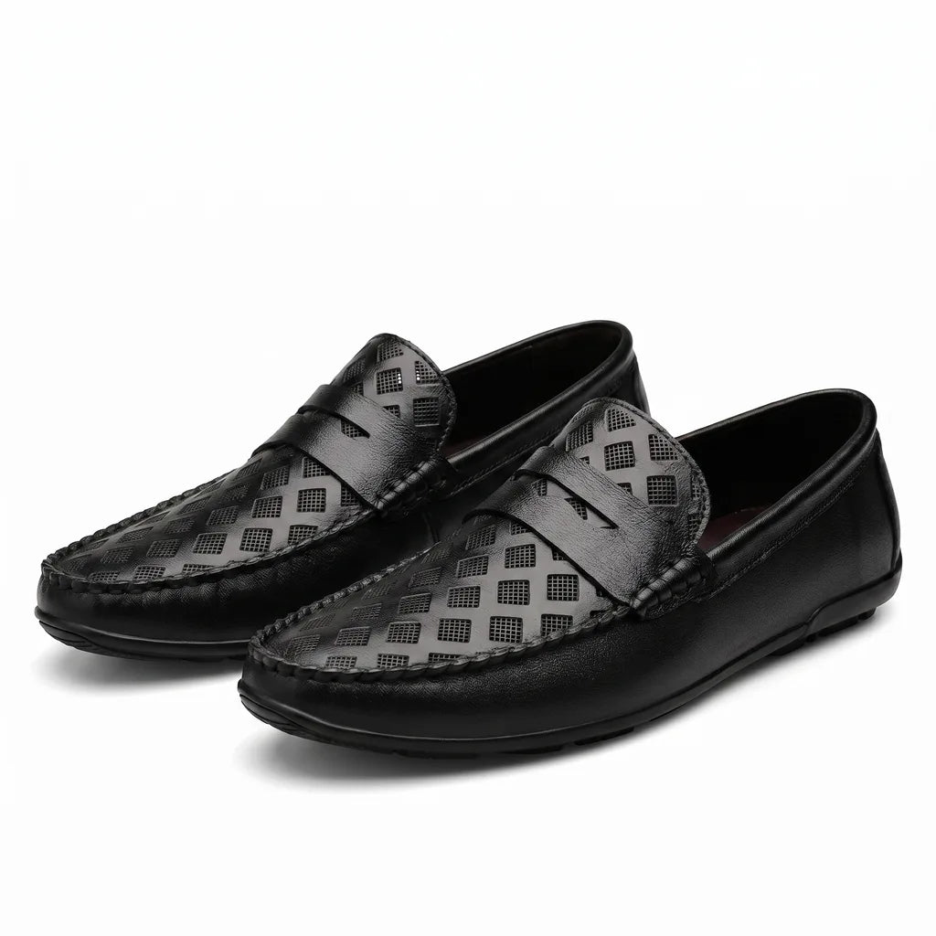 Leonardo Leather Italian Loafers - Color:Black;Size:38