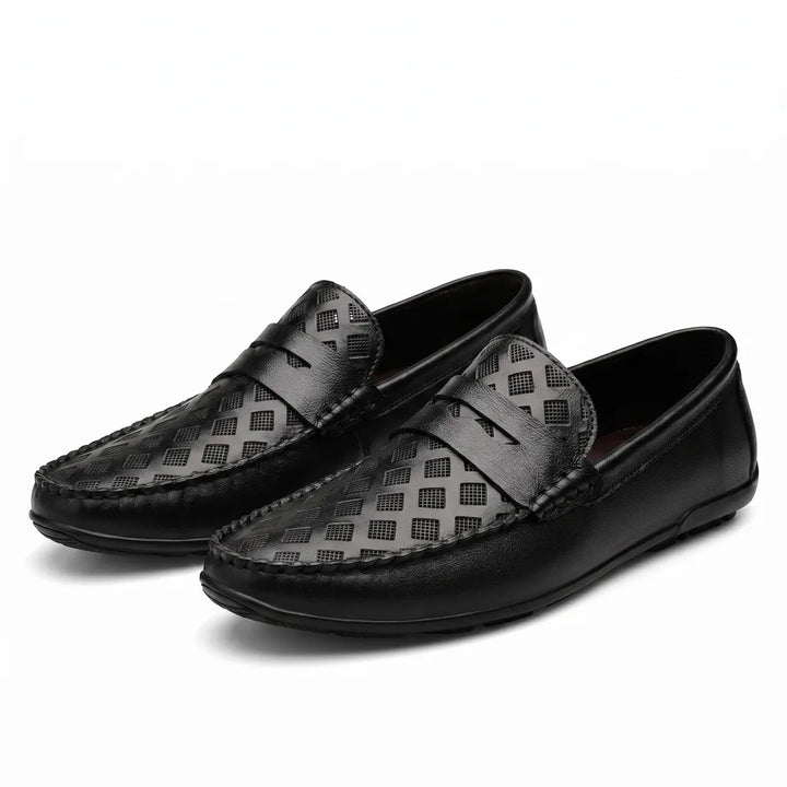 Leonardo Leather Italian Loafers - Color:Black;Size:38
