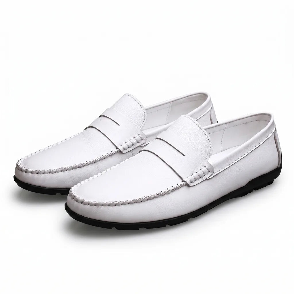 Leonardo Leather Italian Loafers - Color:White;Size:38