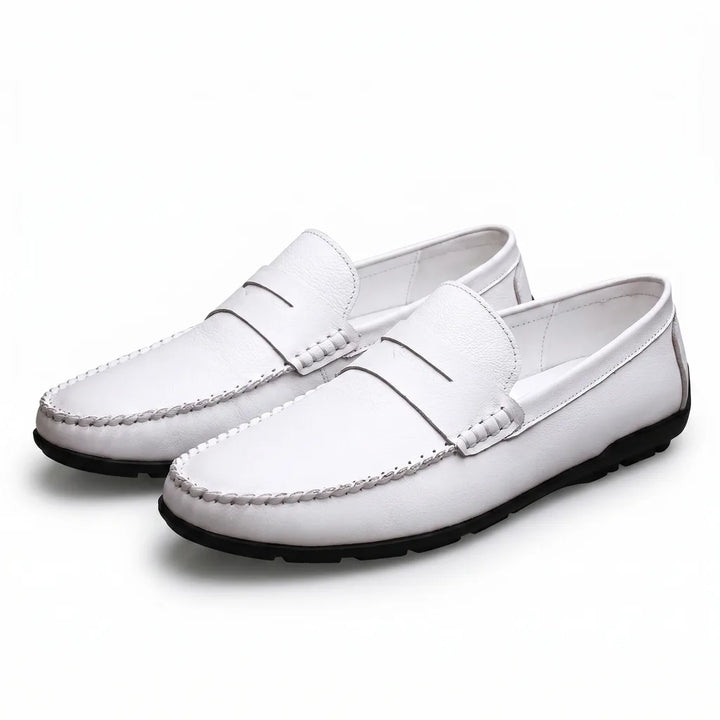 Leonardo Leather Italian Loafers - Color:White;Size:38