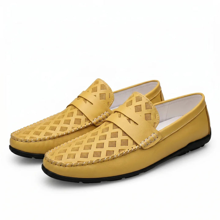 Leonardo Leather Italian Loafers - Color:Yellow;Size:38