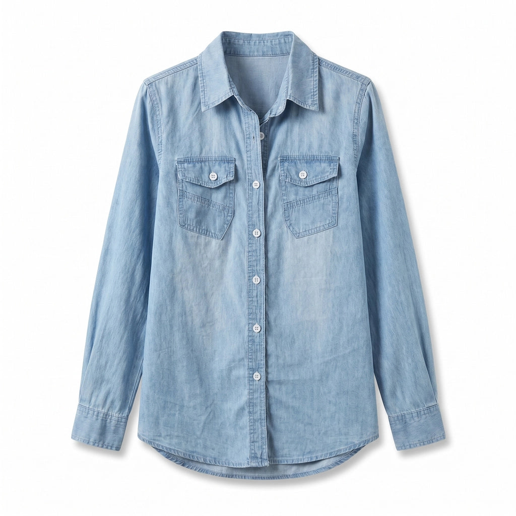 Liliana Denim Long Sleeve Shirt - Color:Light Blue;Size:XS