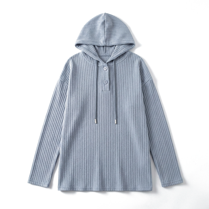 Light Grey Plus Size Ribbed Knit Hooded Long Sleeve T-Shirt 3