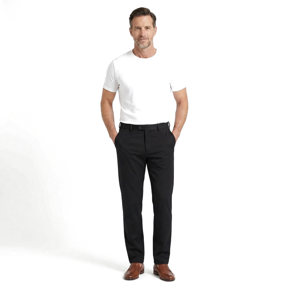 Lightweight Black Harrison Cotton Straight Trousers 2