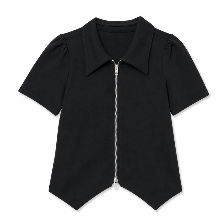 Lillian Zip Polo Top  - Color:Black;Size:S