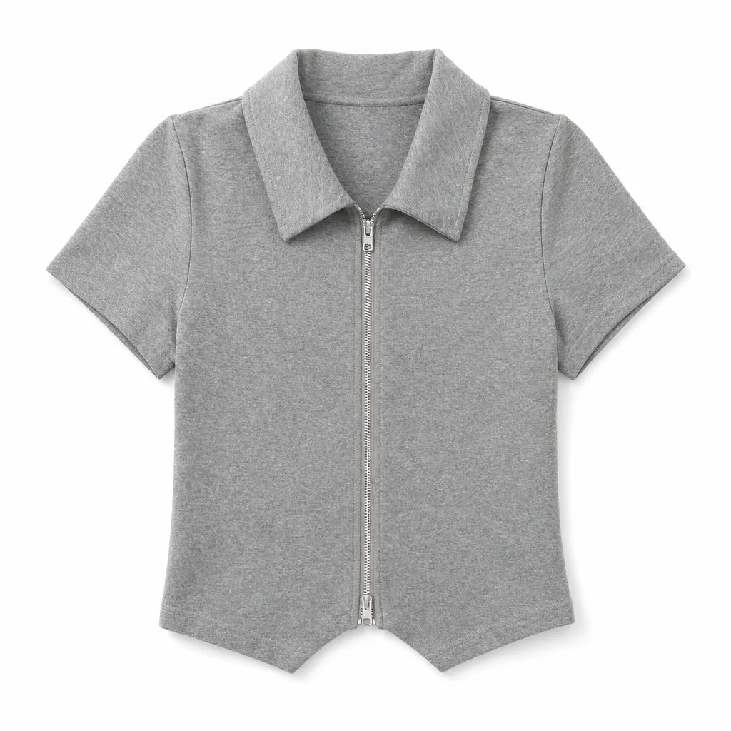 Lillian Zip Polo Top  - Color:Gray;Size:S