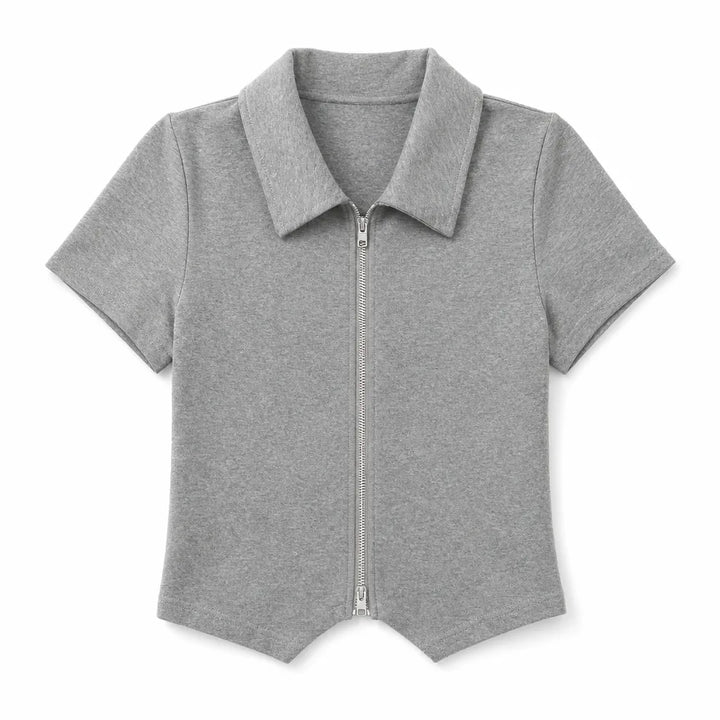 Lillian Zip Polo Top  - Color:Gray;Size:S