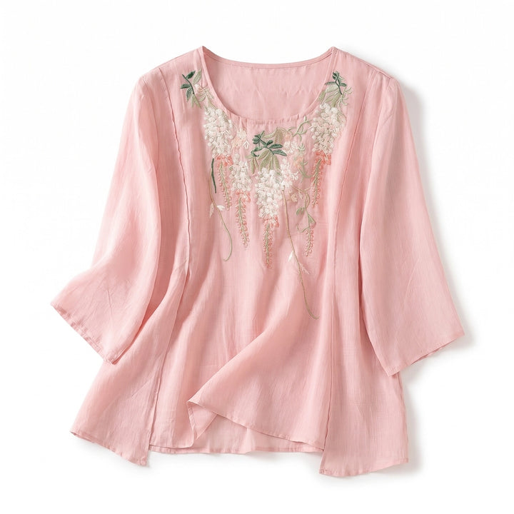 Lisa Embroidered Top - Color:Pink;Size:S