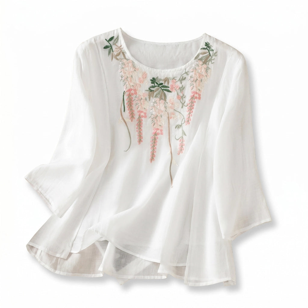 Lisa Embroidered Top - Color:White;Size:S
