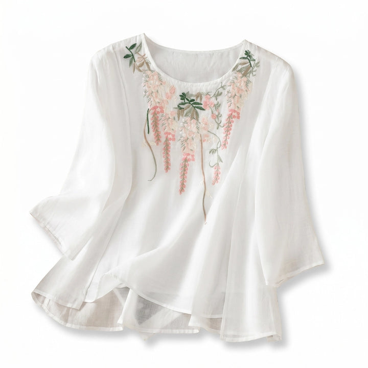 Lisa Embroidered Top - Color:White;Size:S