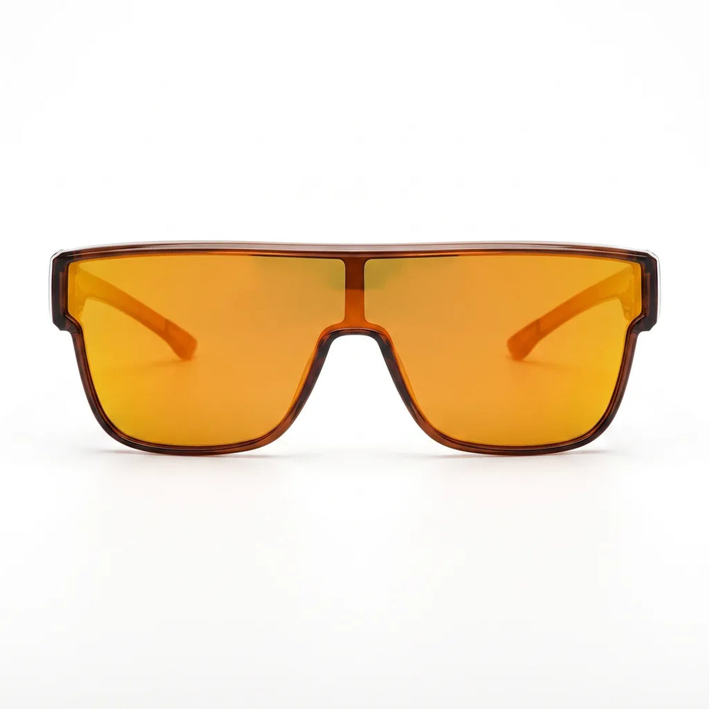 Men's Dark Brown Frame Red Mirror Lenses Lottie Oversized Square Shades