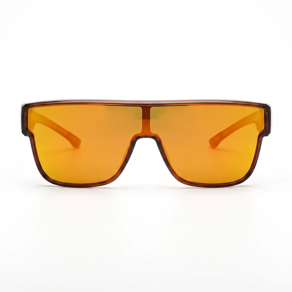 Men's Dark Brown Frame Red Mirror Lenses Lottie Oversized Square Shades