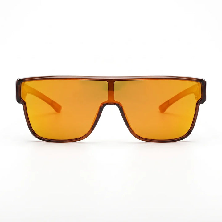 Men's Dark Brown Frame Red Mirror Lenses Lottie Oversized Square Shades