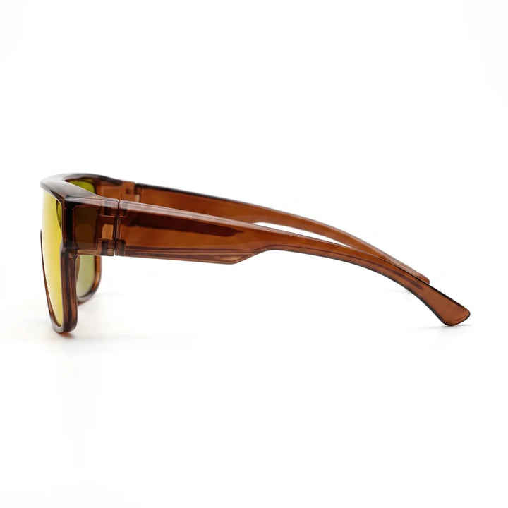 Men's Dark Brown Frame Red Mirror Lenses Lottie Oversized Square Shades