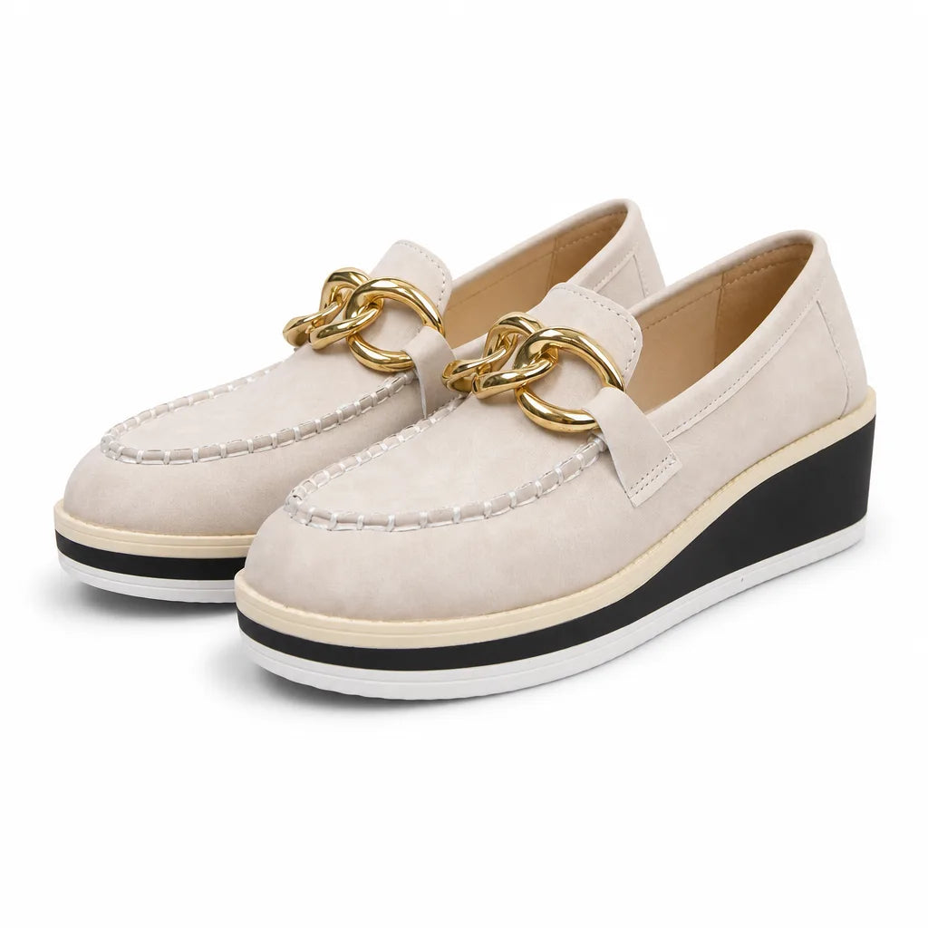 Lucy Chain Wedge Loafers - Color:Beige;Size:36