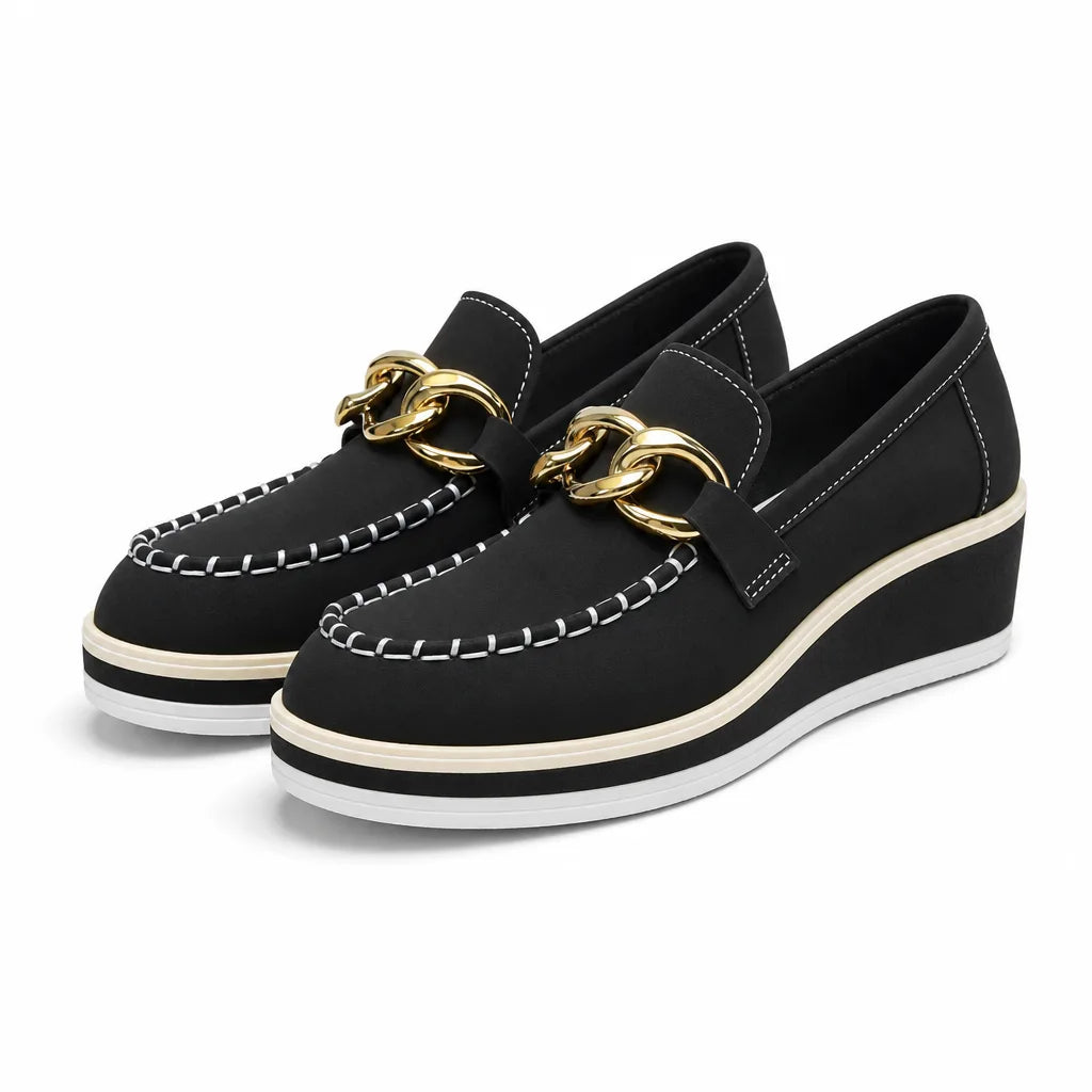 Lucy Chain Wedge Loafers - Color:Black;Size:36