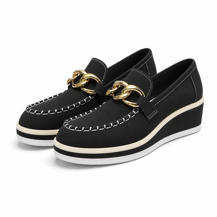 Lucy Chain Wedge Loafers - Color:Black;Size:36