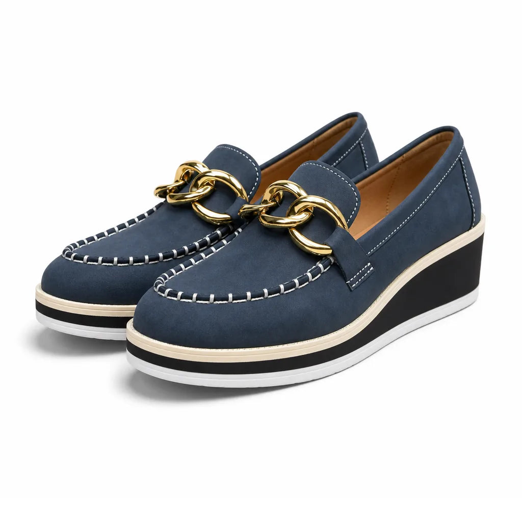 Lucy Chain Wedge Loafers - Color:Blue;Size:36