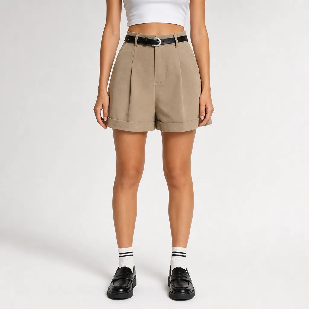 Women's Beige Bennett Cuffed Tailored Shorts
