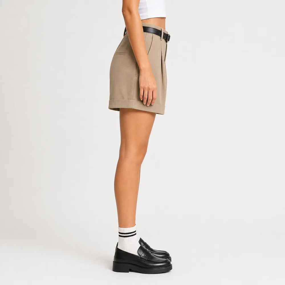 Women's Beige Bennett Cuffed Tailored Shorts