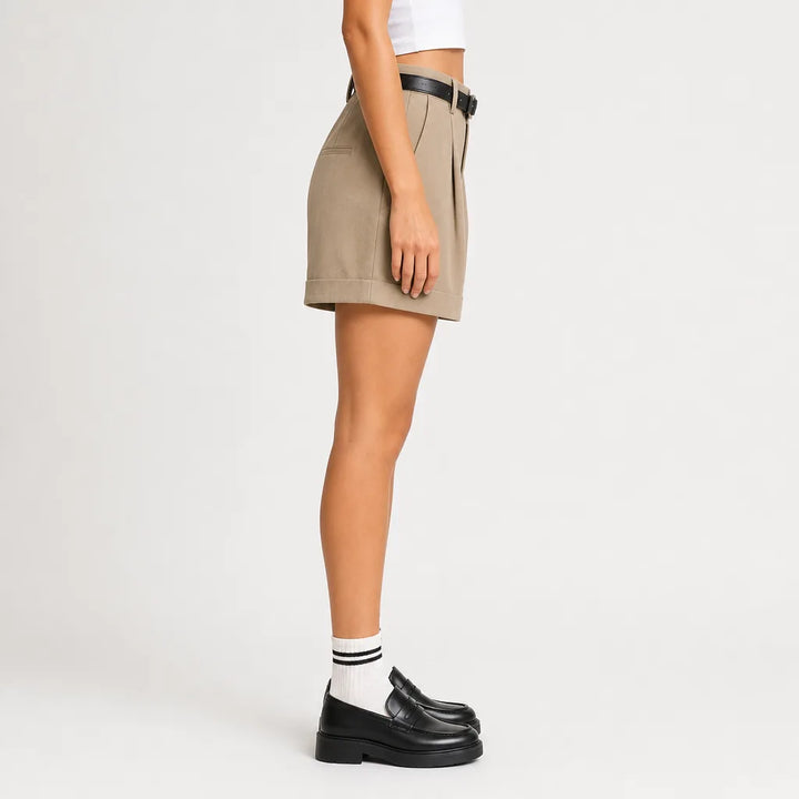 Women's Beige Bennett Cuffed Tailored Shorts