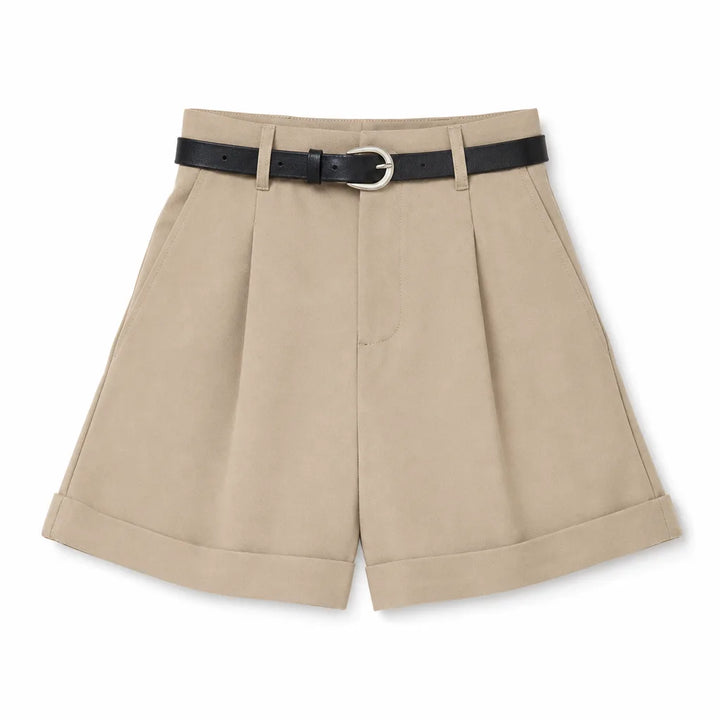 Lucy Cuffed Tailored Shorts - Color:Beige;Size:XS