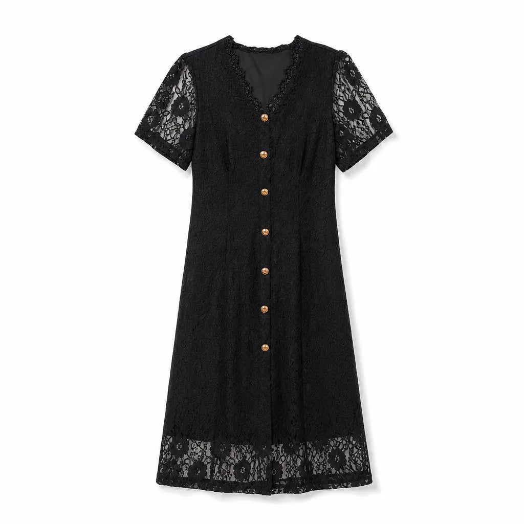 Lucy Lace Midi Dress - Color:Black;Size:XS