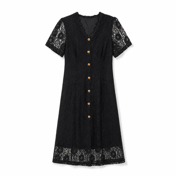 Lucy Lace Midi Dress - Color:Black;Size:XS