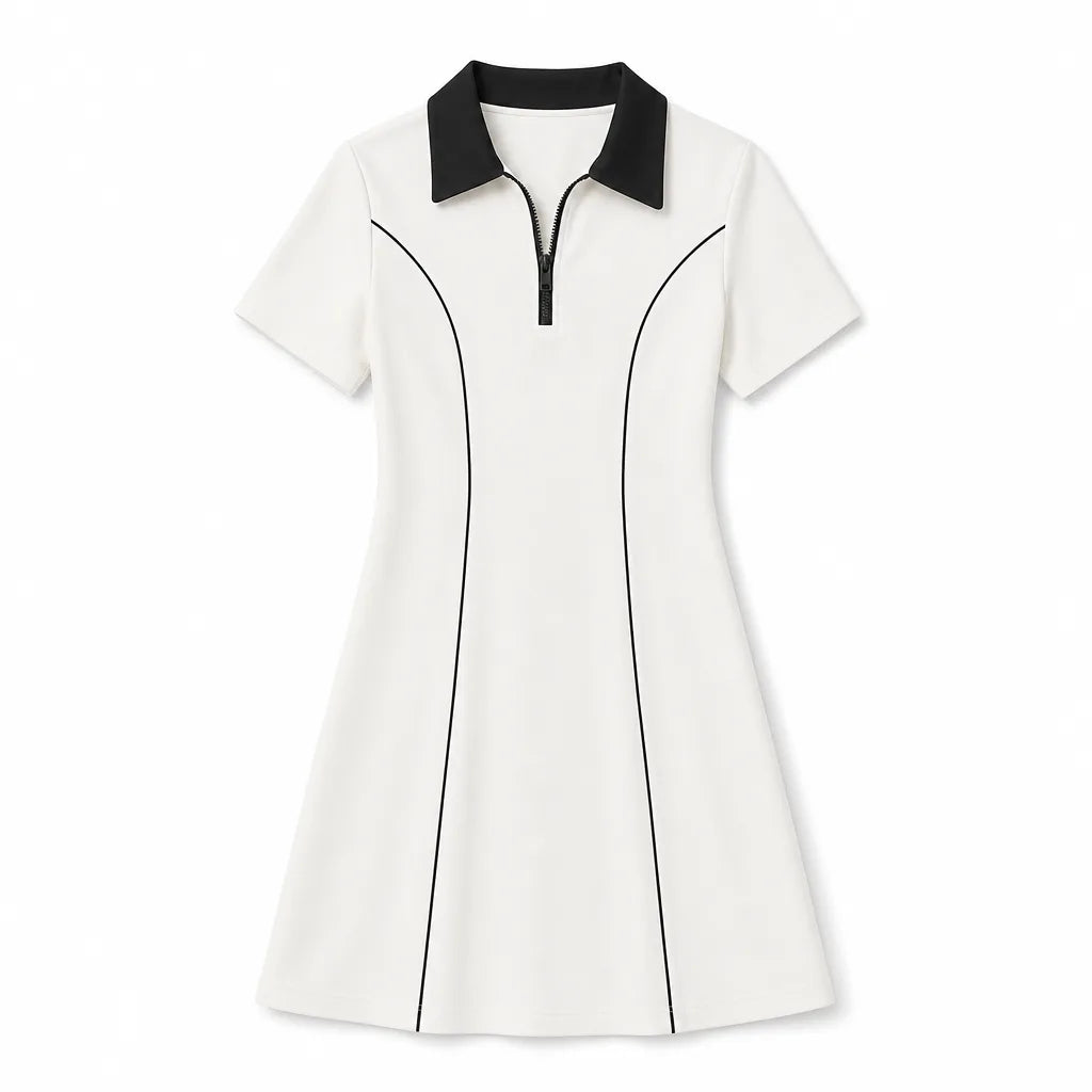Lyra Polo Midi Dress - Color:Beige;Size:XS