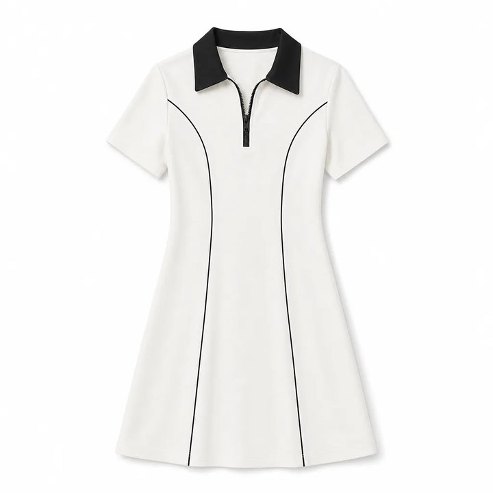 Lyra Polo Midi Dress - Color:Beige;Size:XS