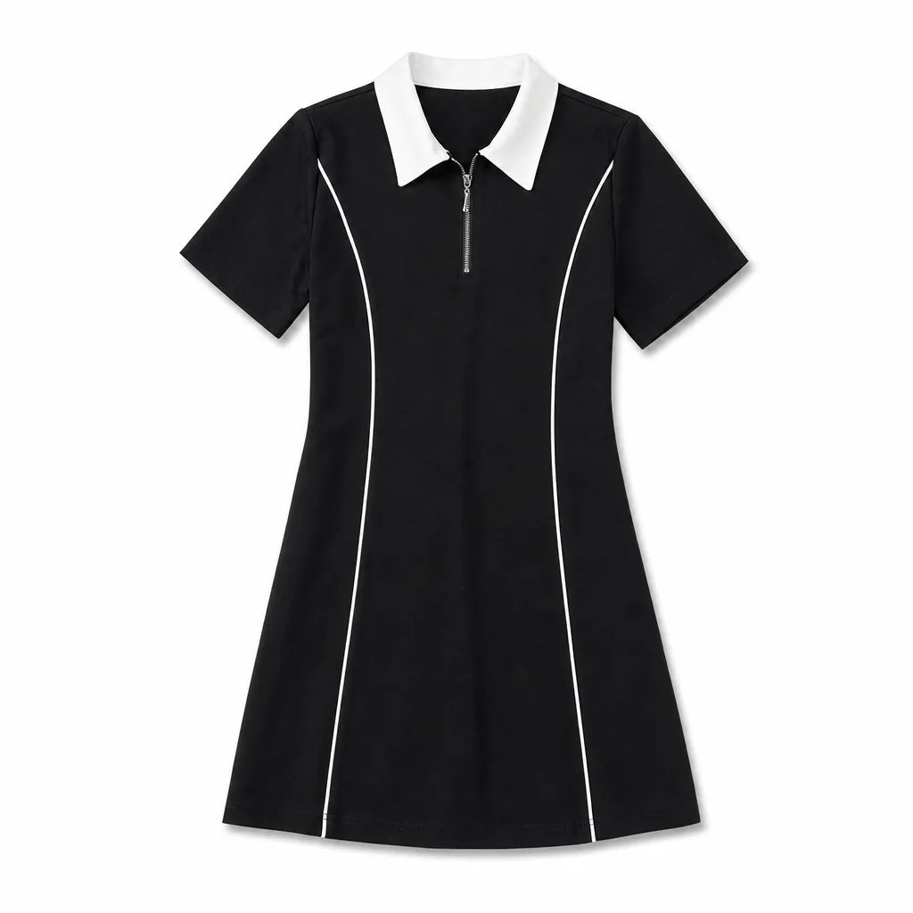 Lyra Polo Midi Dress - Color:Black;Size:XS