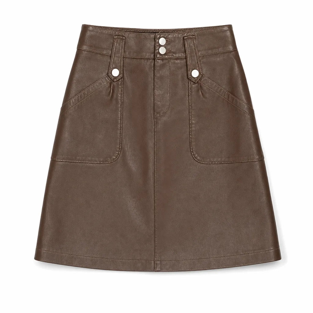 Madeleine A-Line Mini Skirt - Color:Brown;Size:M