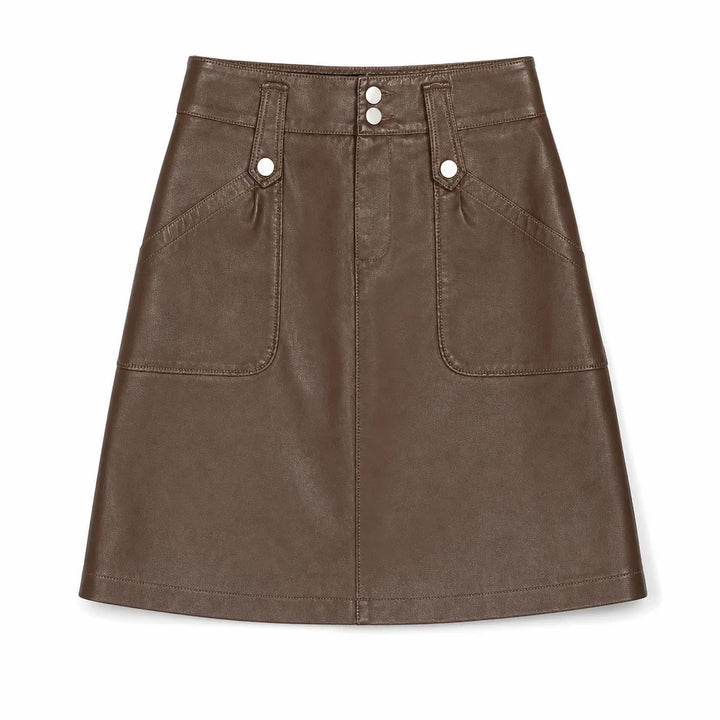 Madeleine A-Line Mini Skirt - Color:Brown;Size:M